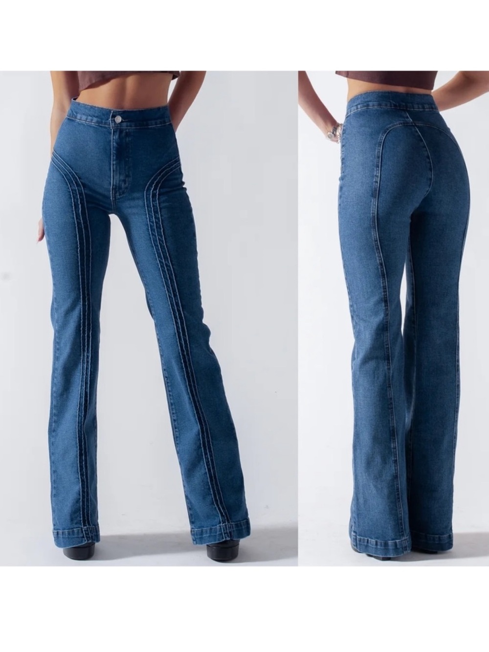🌈REVICE 25” High-Waisted Roller Girl Blue Women’s Flared Jeans